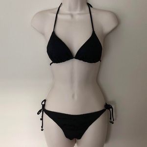 Black Bikini with Floral Pattern and Beads